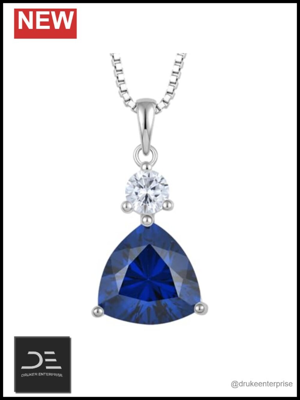 925 Sterling Silver Trillion Cut CZ Pendant Necklace